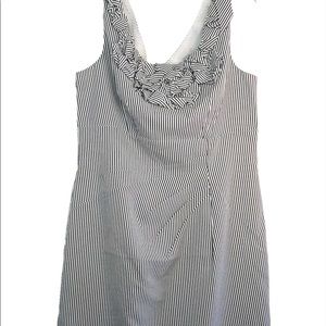 J Howard Sheath Dress 14 White Black Seersucker Lined Knee Length Dress